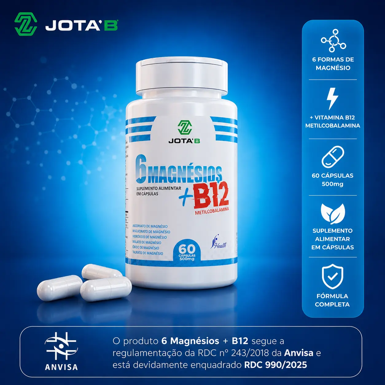 6 Magnésios + B12 Jota'B Suplemento Alimentar